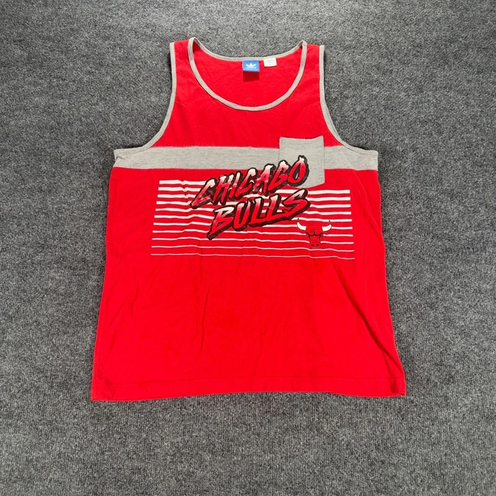 Adidas Chicago Bulls Tank Top NBA Basketball Trefoil Logo Pocket Red Mens L